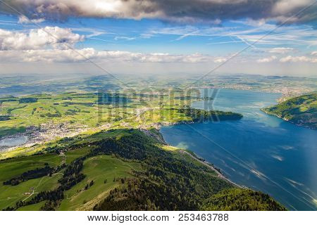 Landscape Mountain And Lake View From Top Of Rigi Kulm Luzern Switzerland