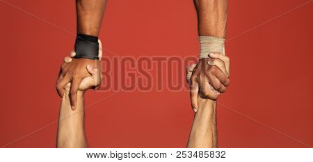 Couple Doing Acro Yoga Exercises Close Up Of Hands