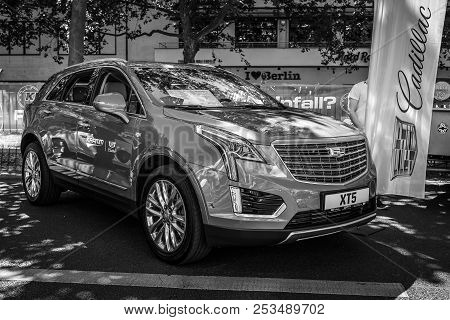 Berlin - June 09, 2018: Compact Luxury Crossover Suv Cadillac Xt5, 2018. Black And White. Classic Da