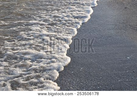 Beautiful Sea Surf At Sunset. Background, Texture