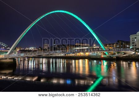 Gateshead Millennium Bridge Across The Tyne River Between Newcastle Upon Tyne And Gateshead