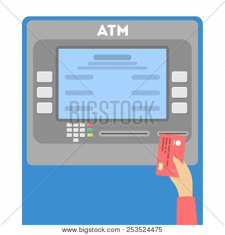 Female Hand Putting Credit Card In Atm