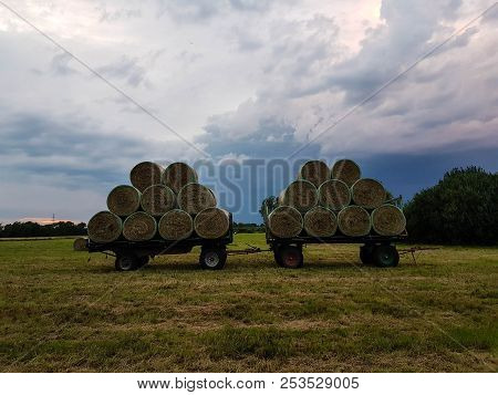 Hay Harvesting At The Fields In Lower Saxony
