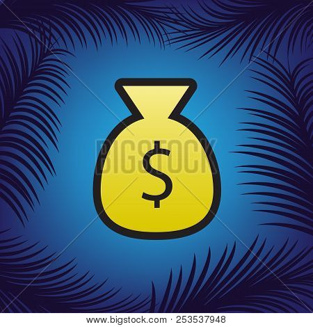 Money Bag Sign Illustration. Vector. Golden Icon With Black Cont