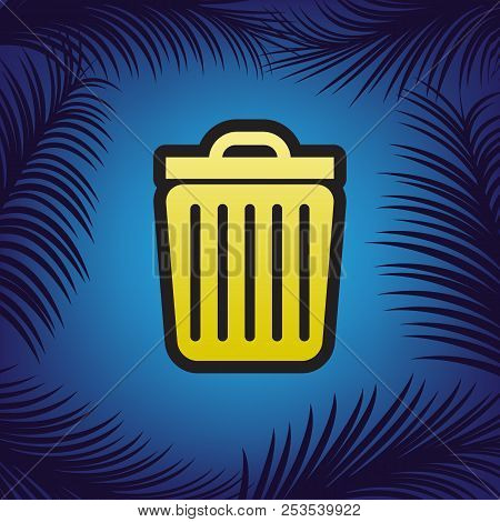 Trash Sign Illustration. Vector. Golden Icon With Black Contour