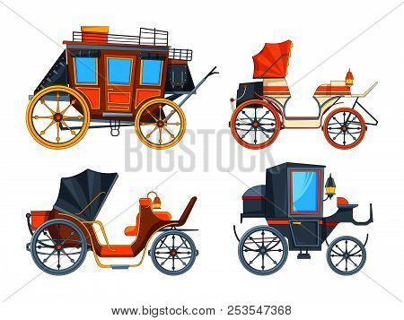 Carriage Flat Style. Illustrations Set Of Various Chariot