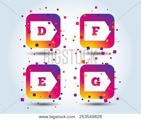 Energy Efficiency Class Icons. Energy Consumption Sign Symbols. Class D, E, F And G. Colour Gradient
