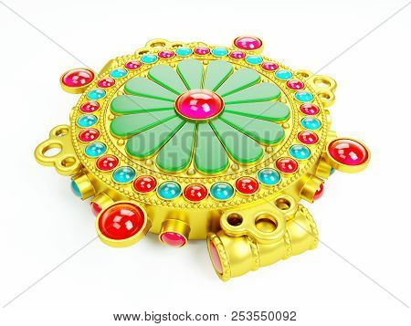 Tibetan Jewelry Box, Gau Pendant, Isolated On White. 3d Illustration