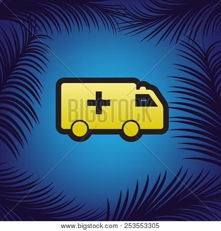 Ambulance Sign Illustration. Vector. Golden Icon With Black Cont