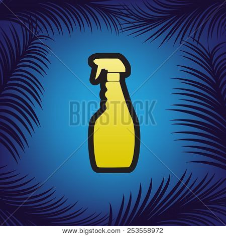 Plastic Bottle For Cleaning. Vector. Golden Icon With Black Cont