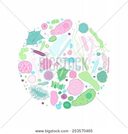 Decorative Pattern With Bacterias And Viruses. Editable Vector Illustration In Hand-drawn Style. Bio