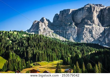 Sass Pordoi South Face (2952 M) In Gruppo Del Sella, Dolomites Mountains In Alps