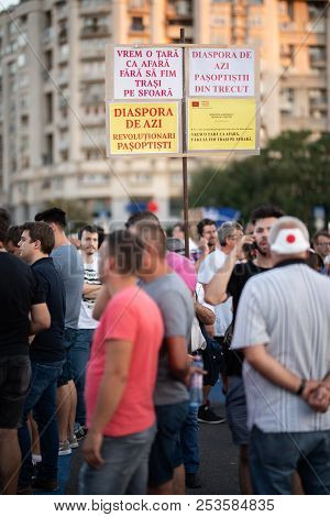 Romania, Bucharest - August 12, 2018: People Protesting Peacefully Against Corrupted Government