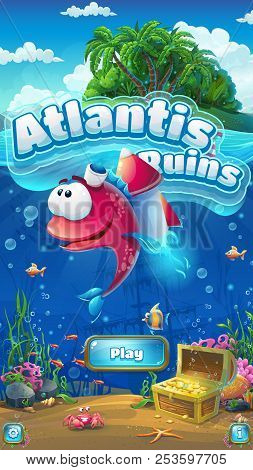 Atlantis Ruins - Vector Illustration Mobile Format Playing Field To The Computer Game. Bright Backgr