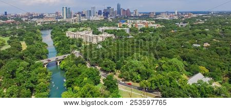 Panorama Aerial Austin Downtown From Barton Creek Greenbelt