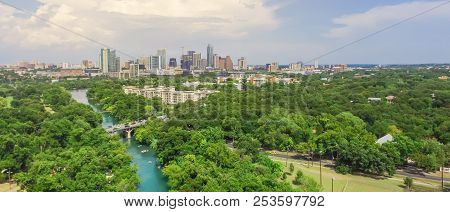 Panorama Aerial Austin Downtown From Barton Creek Greenbelt
