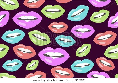 Seamless Pattern Of Lips, Fashion Lips, Cosmetic Banner, Vector Beauty Pattern, Glamour Paper Wrappi