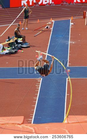 Stockholm, Sweden - Jun 10, 2018: Armand Duplantis Jumping In The Pole Vault Competition In Iaaf Dia