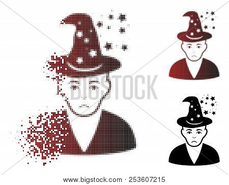 Dolor Magic Master Icon In Dispersed, Pixelated Halftone And Undamaged Solid Versions. Fragments Are