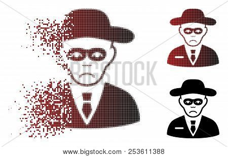 Pitiful Security Agent Icon In Dispersed, Dotted Halftone And Undamaged Entire Variants. Pixels Are 