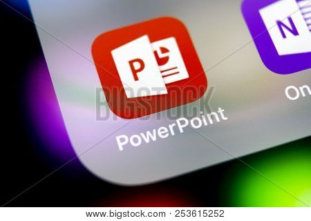 Sankt-petersburg, Russia, August 10, 2018: Microsoft Office Powerpoint Application Icon On Apple Iph