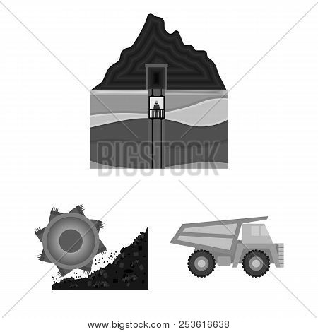 Mining Industry Monochrome Icons In Set Collection For Design. Equipment And Tools Vector Symbol Sto
