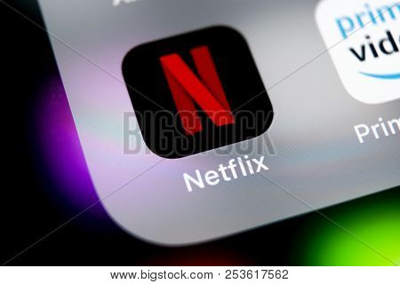 Sankt-petersburg, Russia, August 10, 2018: Netflix Application Icon On Apple Iphone X Screen Close-u
