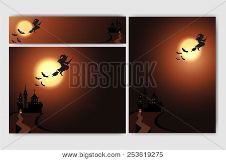 Cool Helloween Background With Witch Full Moon And Spase For Your Text And Deisgn