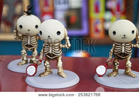 Mexican Skeleton Dolls Day Of Dead (dia De Los Muertos) In Olvera Street,los Angeles City.