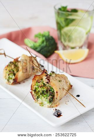 White Fish Roulades Stuffed With Broccoli And Asparagus