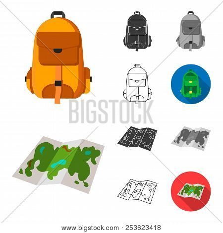 Rest In The Camping Cartoon, Black, Flat, Monochrome, Outline Icons In Set Collection For Design. Ca