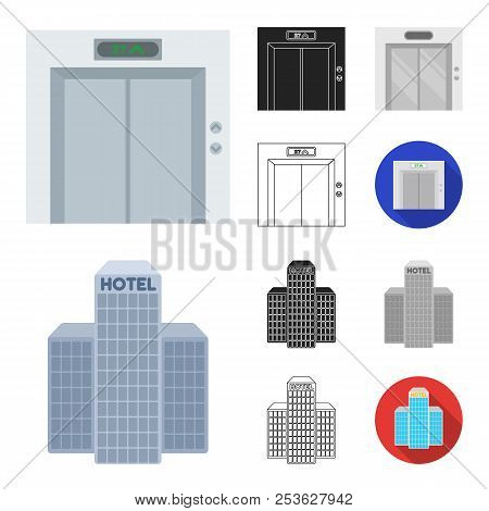 Hotel And Equipment Cartoon, Black, Flat, Monochrome, Outline Icons In Set Collection For Design. Ho