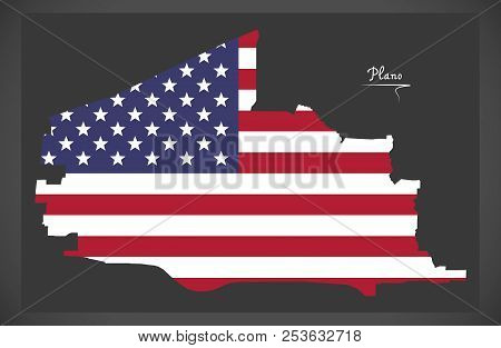 Plano Texas Map With American National Flag Illustration