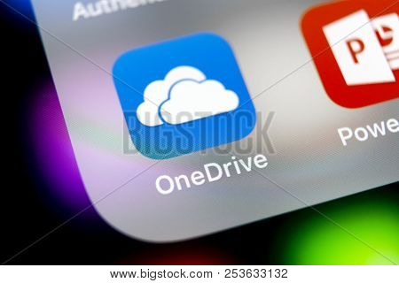 Sankt-petersburg, Russia, August 10, 2018: Microsoft Onedrive Application Icon On Apple Iphone X Scr