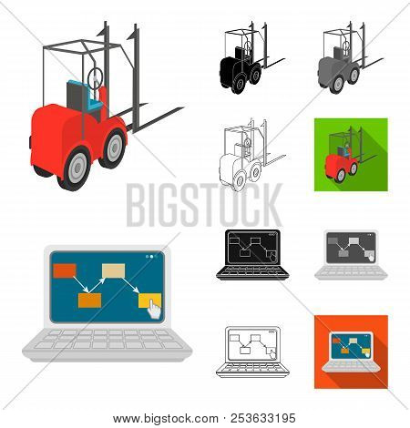 Logistics And Delivery Cartoon, Black, Flat, Monochrome, Outline Icons In Set Collection For Design.