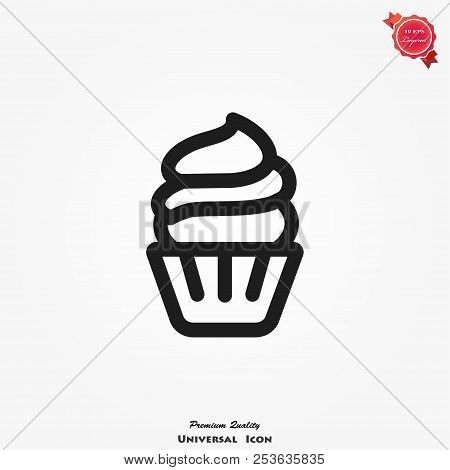Cupcake Icon Vector On Background, Food Symbol