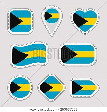 The Bahamas Flag Vector Set. Bahamian Flags Stickers Collection. Isolated Geometric Icons. National 