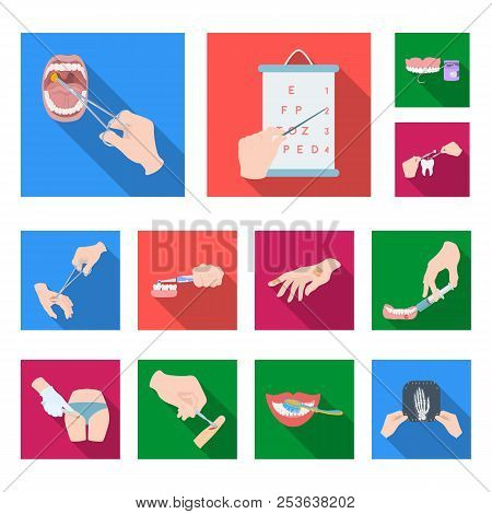 Manipulation By Hands Flat Icons In Set Collection For Design. Hand Movement In Medicine Vector Symb
