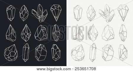 Set Of Isolated Hollow Crystals, Mineral Outlines