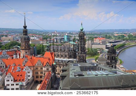 Dresden City Aerial View In Germany (state Of Sachsen). Elbe River.