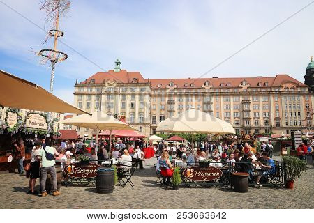 Dresden, Germany - May 10, 2018: People Visit Fruhjahrsmarkt (spring Market) In Dresden. Spring Mark
