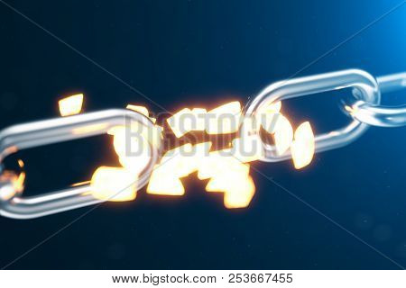 The Metal Chain Is Disconnected With The Red-hot Link, Feeble Link. 3d Illustration