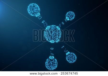 Digital Atoms Structure. Science Or Medical Background With Molecules And Atoms. Low Polygonal Grid 