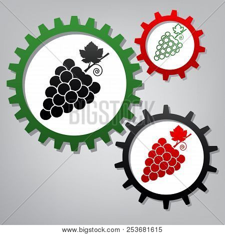 Grapes Sign Illustration. Vector. Three Connected Gears With Ico
