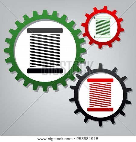Thread Sign Illustration. Vector. Three Connected Gears With Ico
