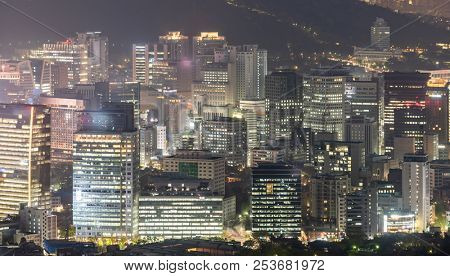 Aerial Sunset and Night view of Seoul Downtown cityscape in South Korea
