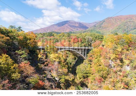 Naruko Gorge valley with rail tunnel in Miyagi Tohoku Japan