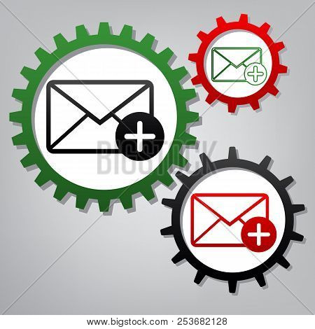 Mail Sign Illustration With Add Mark. Vector. Three Connected Ge