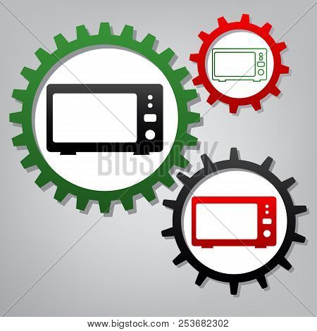 Microwave Sign Illustration. Vector. Three Connected Gears With