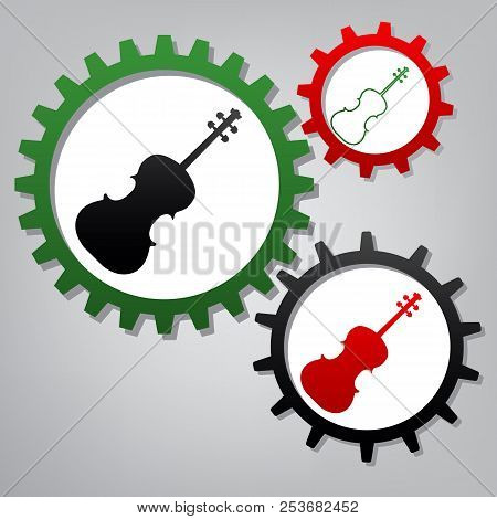 Violin Sign Illustration. Vector. Three Connected Gears With Ico